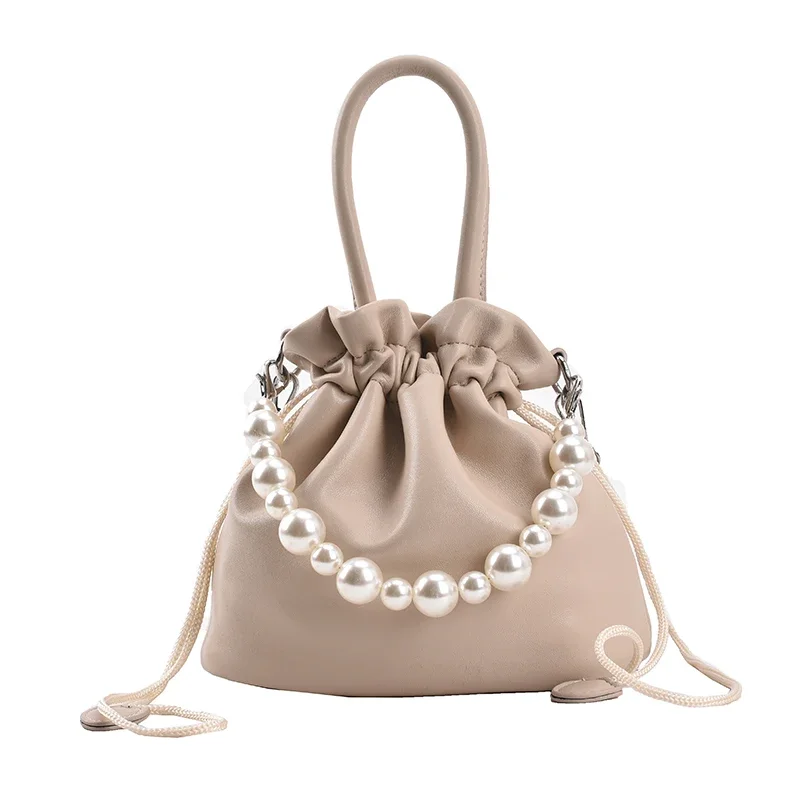Hand-held pleated bag for women summer 2023 new trendy fashion pearl bucket bag niche design versatile crossbody bag