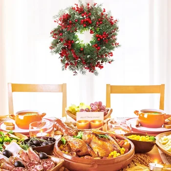 2025 New Winter Berry Wreath Christmas Tree Wreath Christmas Decoration Large Eucalyptus Garland Simulation Leaf Door Hanging Wi