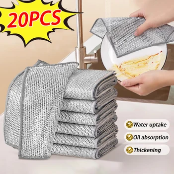 20/1 pz Panno di Pulizia Magico Addensato Double-sided Filo di Acciaio Metallico Stracci Cucina Piatto Pentola Panni per il Lavaggio Asciugamano Strumenti Puliti 1