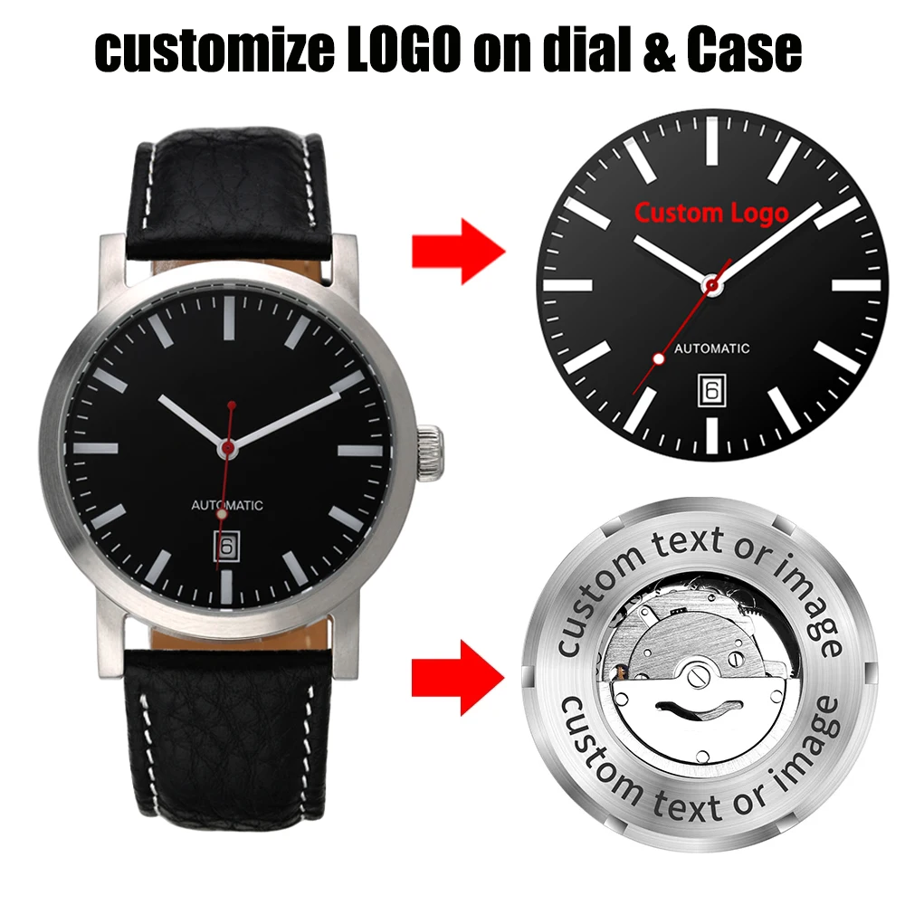 BERNY Customized Automatic Mechanical Watch Design Art Word Logo Dial Railway Clock Personalized Classic Railroad Wristwatch
