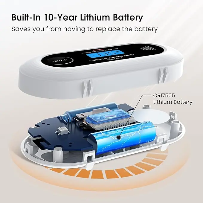 Carbon Monoxide Detector Alarm, Portable 10-Year Battery CO Alarm with Digital LCD Display, for Home, Office and Travel