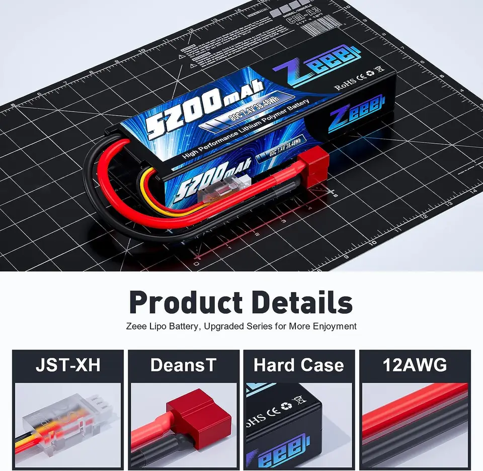 Zeee 5200mAh 2S 80C Lipo Battery for RC Vehicles
