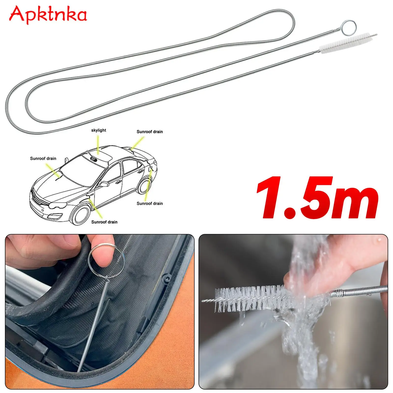 

Flexible Car Drain Dredge Sunroof Cleaning Scrub Brush Tool 150CM Stainless Steel Drainage Hole Water Tube Accessories Universal