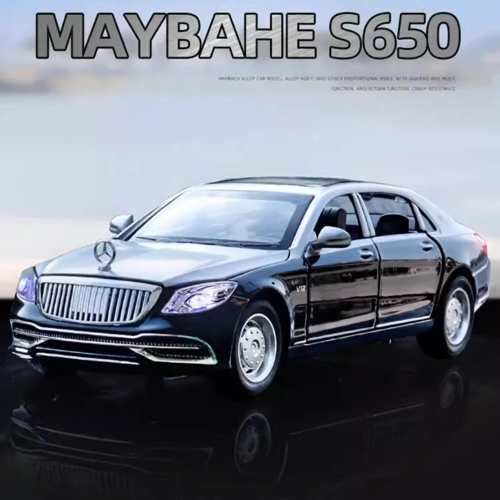 

1:32 Maybach S650 Car Model Toy Alloy Diecast Limousine Simulation Vehicles Sound Light Rubber Tire Toys Birthday Gifts for Boys