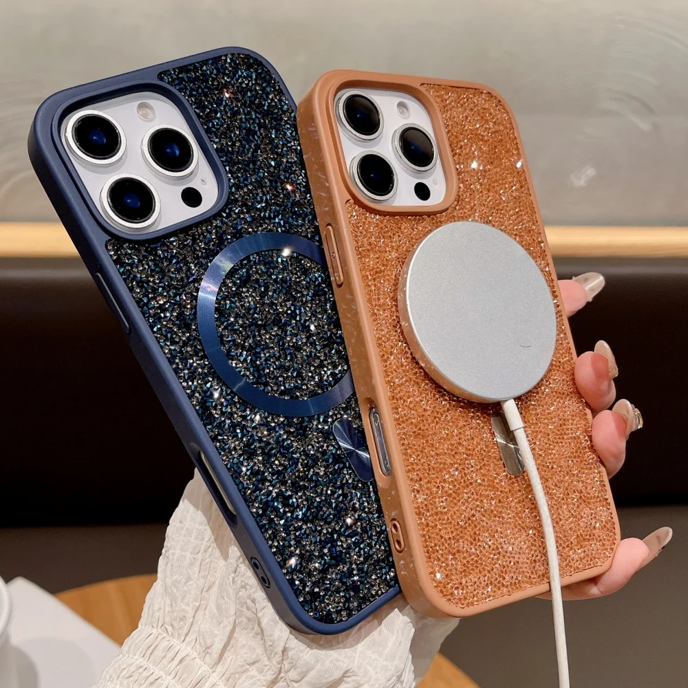 Glitter Sparkling Rhinestones Diamond Magsafe Case with Magnetic Wireless Charging Compatibility