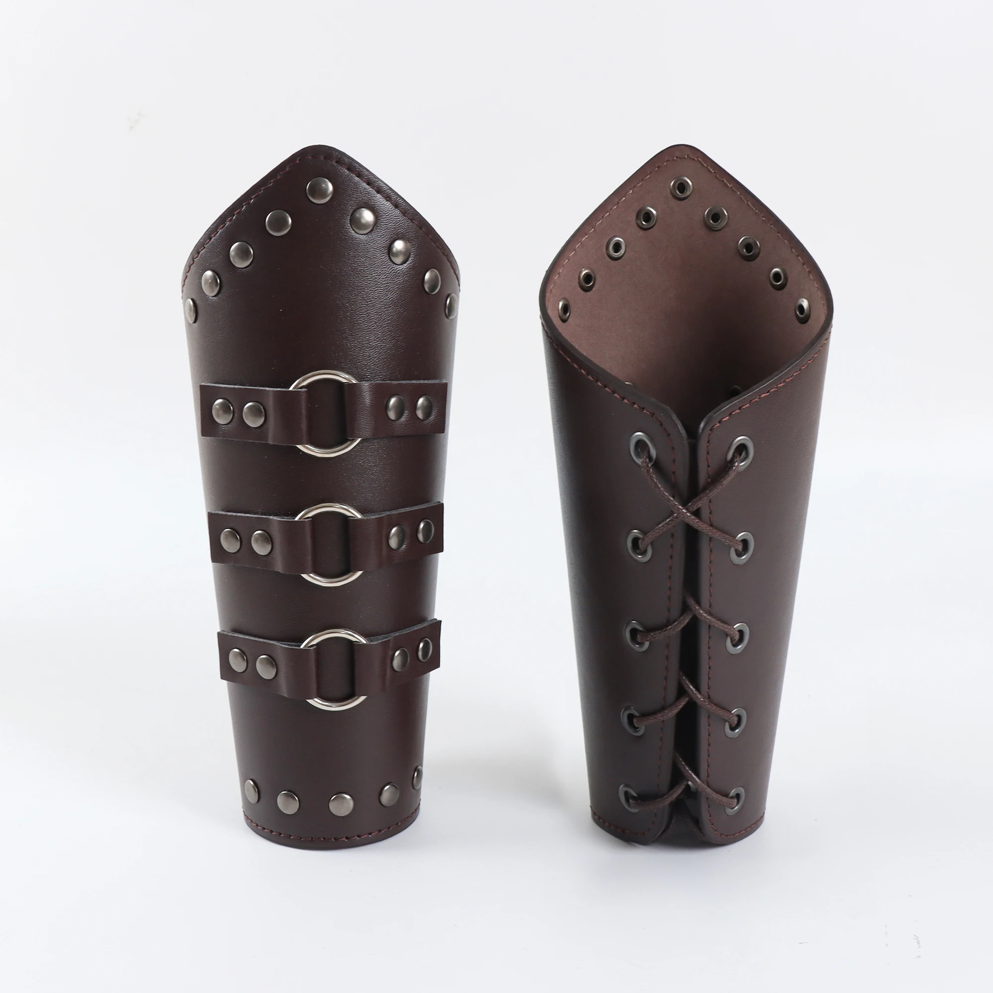 2pc men medieval cosplay leather armor arm warmers lace up viking pirate knight gauntlet wristband bracer steam punk