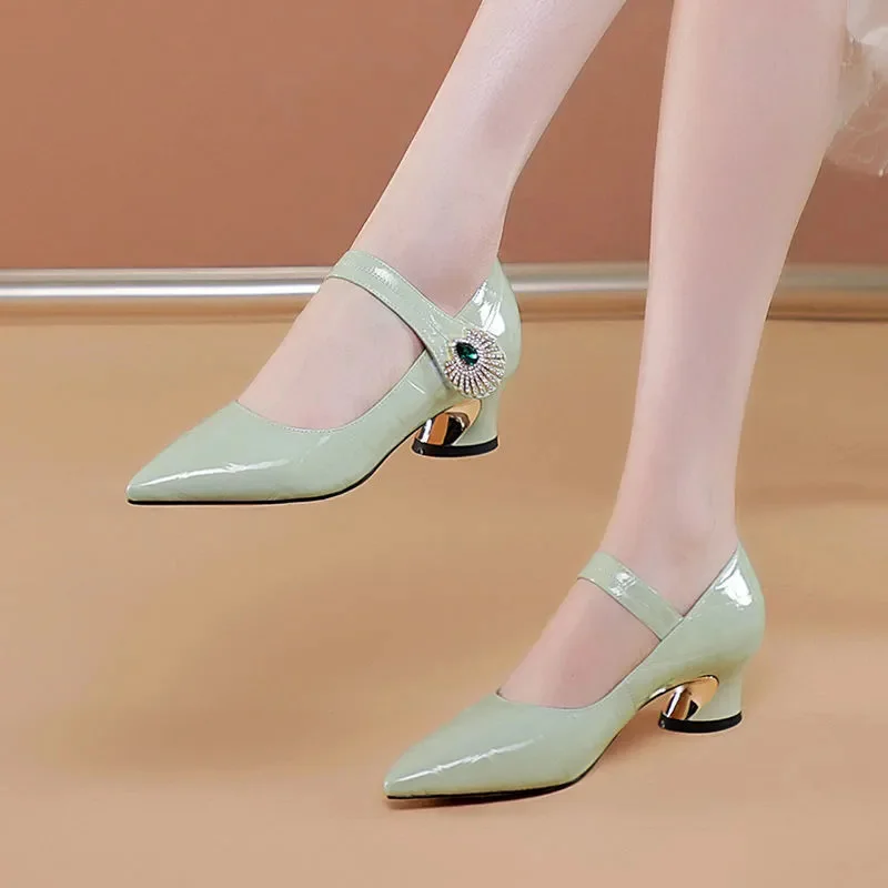 Cresfimix Zapatos De Mujer Women Cute Pointed Toe High Quality Green
