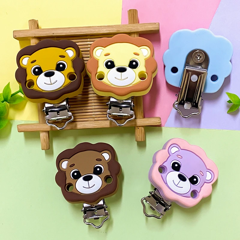 3pcs 실리콘 사자 클립 BPA 무료 DIY  젖니가 남 고무 젖꼭지 더미 간호 감각 목걸이 체인 클립 장난감