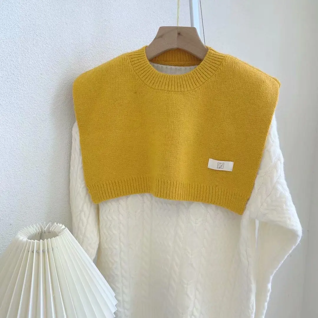 

Spring Autumn Pure Color Korean Knitted Small Shawl Air Conditioning Room Decoration Warm Thickened Neck Protection Cloak Yellow