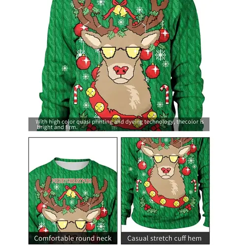 Men Women Llama Ugly Christmas Sweatshirt 3D Funny Print New Year Eve Xmas Sweater Couples Pullover Holiday Party Jumper Tops - Image 6