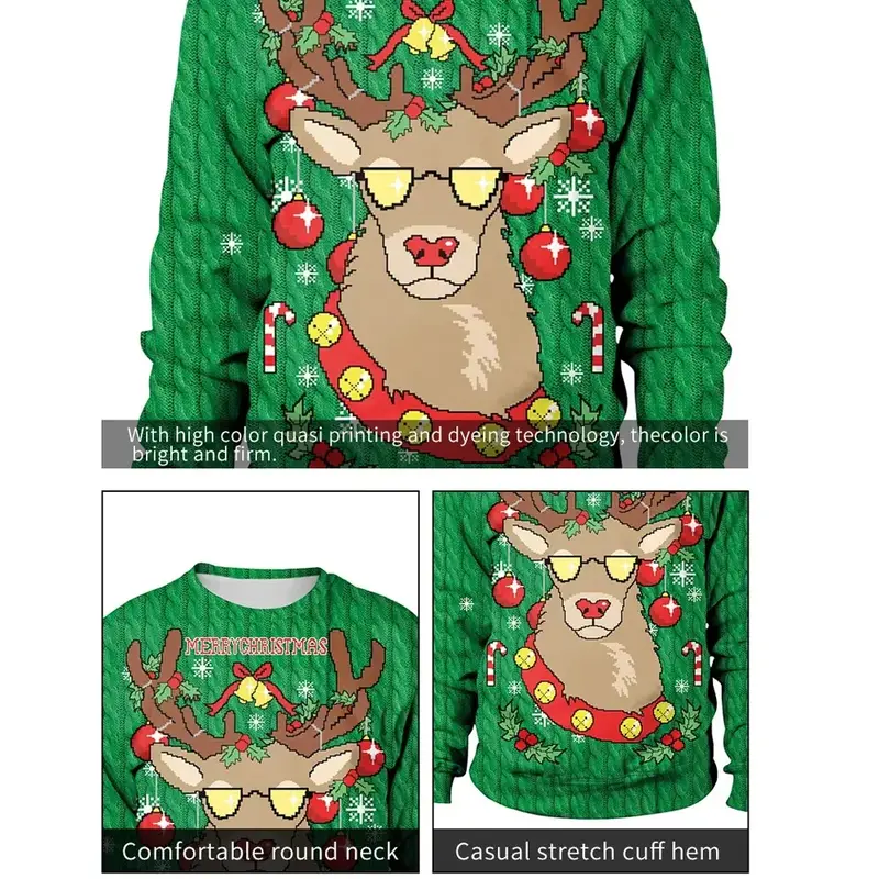 Men Women Llama Ugly Christmas Sweatshirt 3D Funny Print New Year Eve Xmas Sweater Couples Pullover Holiday Party Jumper Tops - Image 6