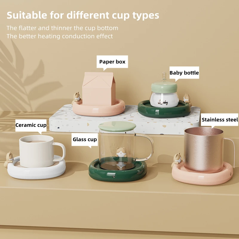 Lovely Kitty Coffee Mug Warmer Electric Cup Heater Coaster Mat for Home 3 Temperature Settings PTC Heating Milk Tea Warming Pad