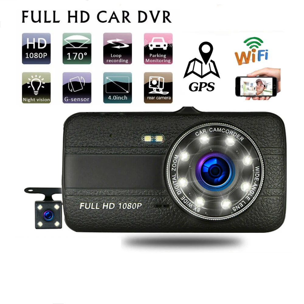 

Автомобильный видеорегистратор, Wi-Fi, 4,0 дюйма, Full HD, 1080P