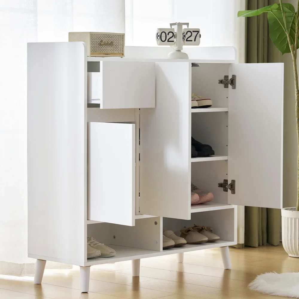 Mehrzweck-Sideboard-Schuhschrank mit Schubladen – großer Stauraum, 4-türiges Design für Esszimmer und Wohnzimmer, Heim-Organizer – Detail 18