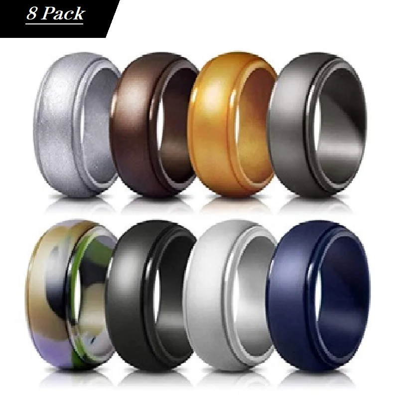 Geedyn 남성용 실리콘 스포츠 반지, 아마존 베스트셀러, 스텝 엣지 웨딩 밴드, 8mm 