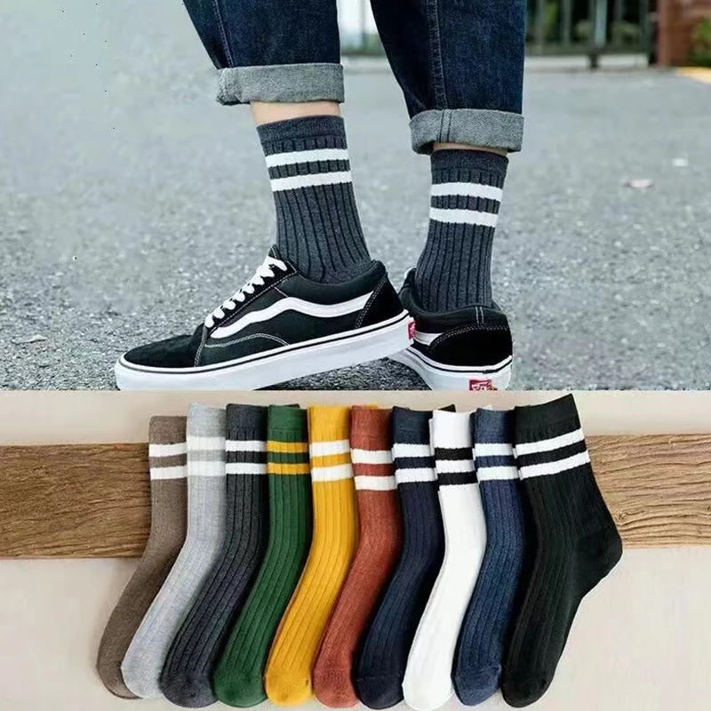 5 Pair Men's Striped Casual Breathable Socks Cotton Harajuku Retro