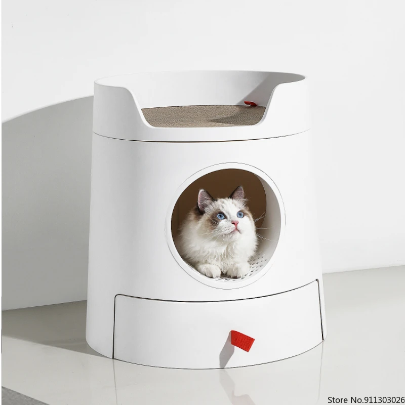 Semi Enclosed Cat Litter Box With Drawer Splash Proof Deodorant Cat
