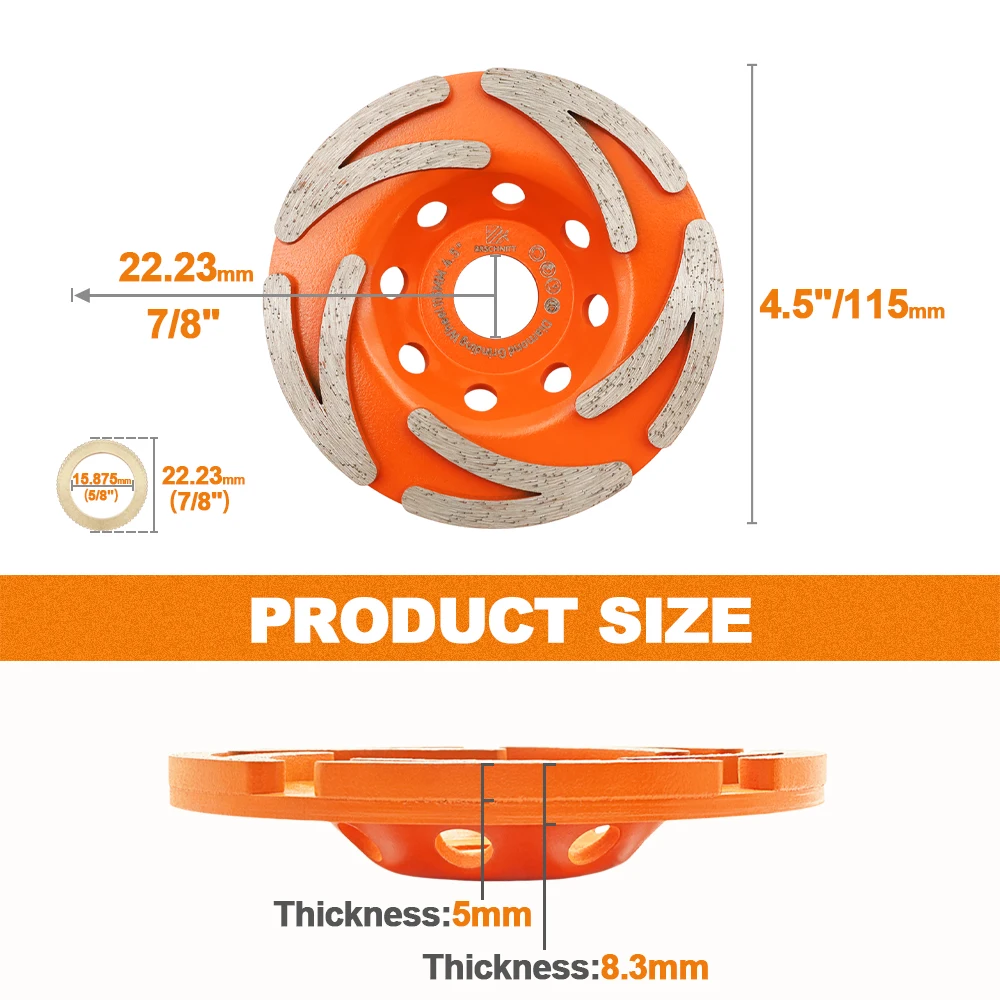 BRSCHNITT 1pc Sintering Cyclone Grinding Wheel 4.5inch/115mm For Concrete Masonry hard stone Granite Marble Grinding Wheel