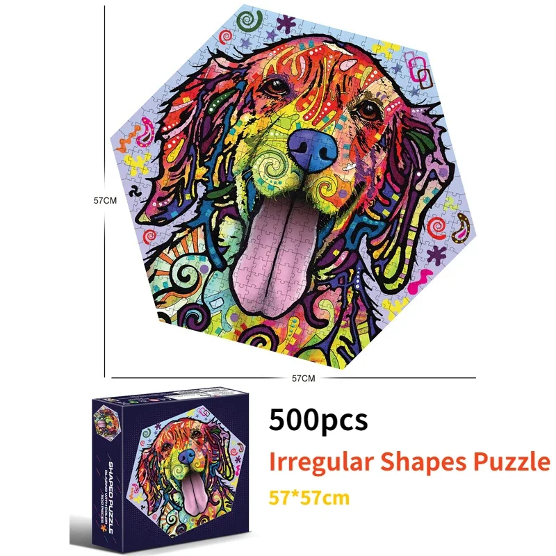 57*57cm Paper 500pcs Irregular Shaped Jigsaw Puzzles Rainbow Dog Animals Paintings Stress Reducing Toys Christmas Gifts 4
