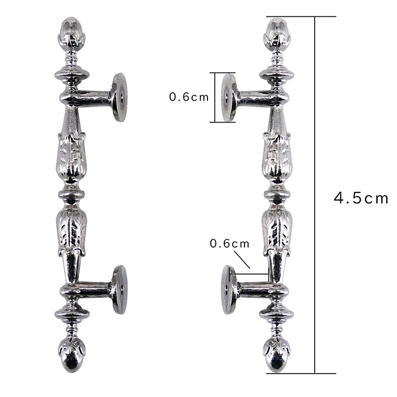1Pair 1/12 Scale Miniature Door Handles Dollhouse Mini Furniture Retro Door Handle Model DIY Dollhouse Metal Accessories 3