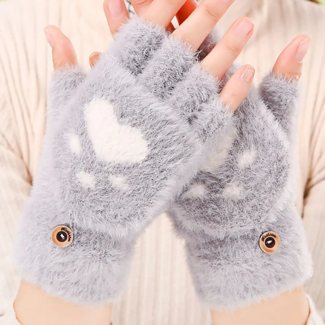 Guantes de lana sin dedos para hombre y mujer, manoplas de punto sin dedos  para pantalla táctil, cálidos, para invierno - AliExpress