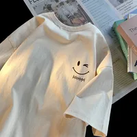 Men Women's Smiling Face Funny Fashion Couple Short Sleeved T-shirt American Basic Simple Oversized Loose Boys' Pullover Top 4