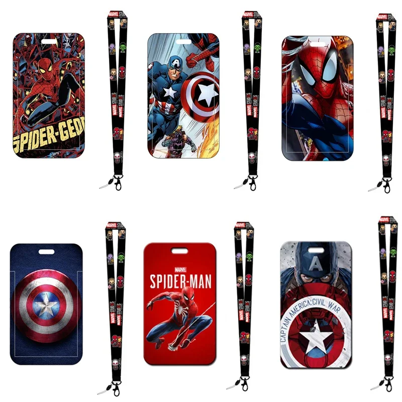 Disney Id Campus Card Cover Anime Figure Spiderman Iron Man Cute Pvc Student Card Holder Halter Neck Lanyard Regalo Per Bambini