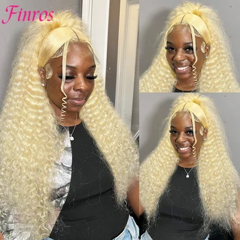Finros 613 Blonde 13x6 HD Lace Frontal Wig Deep Wave 13x4 Transparent Lace Curly Human Hair Wigs for Women Blonde Water Wave Wig 1