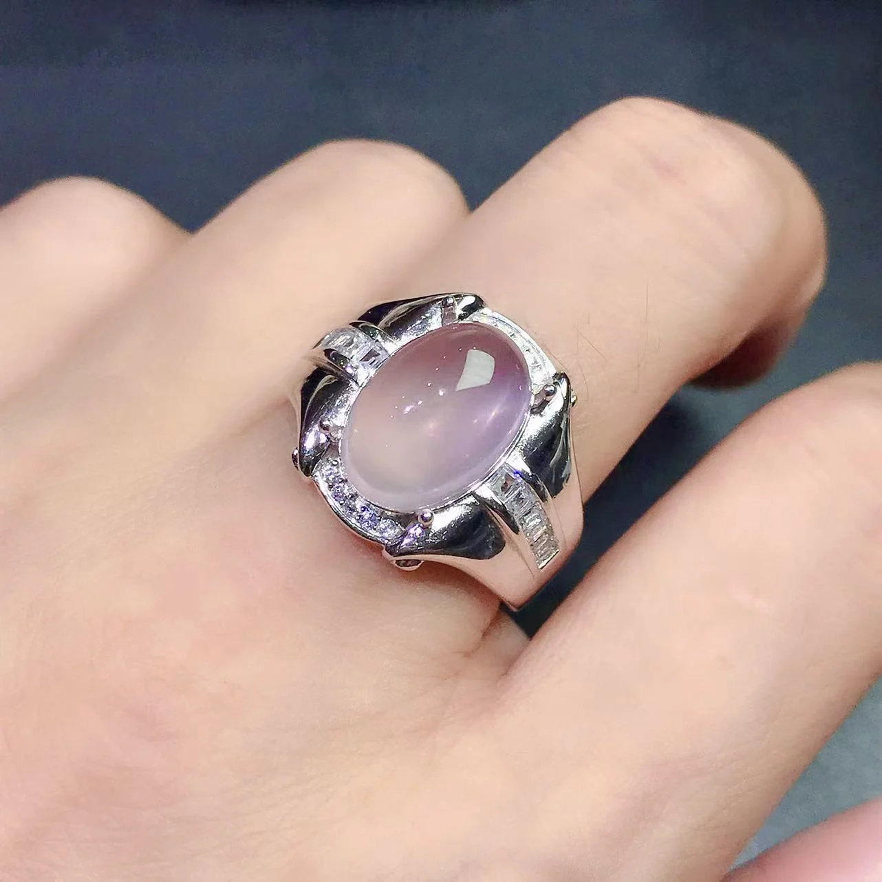 

Fashion Sterling Silver Men Gemstone Ring 10mm*14mm 6ct Natural Rose Quartz Ring Solid 925 Silver Rose Quartz Jewelry for Men