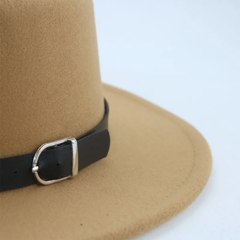 mens summer fedora hats Fedoras Women Men Hats Felted Cap Solid Flat Top Camel Khaki Belt Formal Wedding Hats for Women шляпа женская Sombreros De Mujer wide brim fedora hat