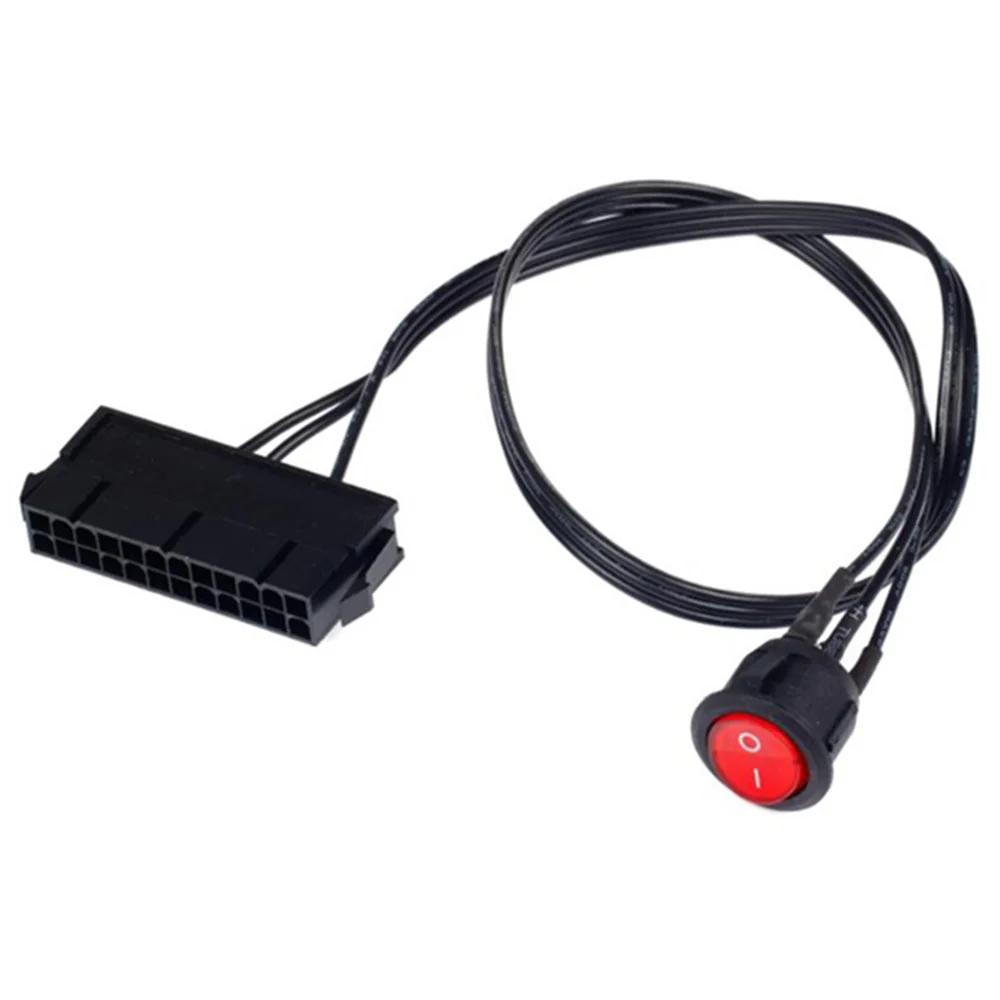 PC 전원 공급 장치 테스터 시동 점퍼, ON/OFF 스위치, 구리 주석 와이어, 24 핀 암 ATX PSU 케이블, 50cm, 2 개
