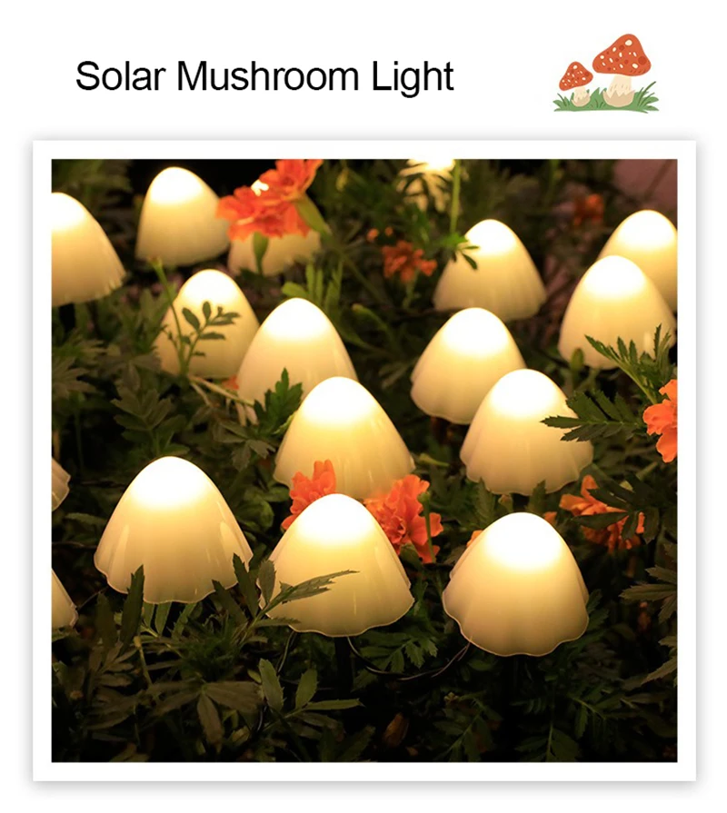 Description Picture 5 of itemLED Solar Mushroom Lights String Set Of 10/20Pcs 8 Modes Lawn Fairy Lights Outdoor Garden Patio Path Landscape Decoration Lamps