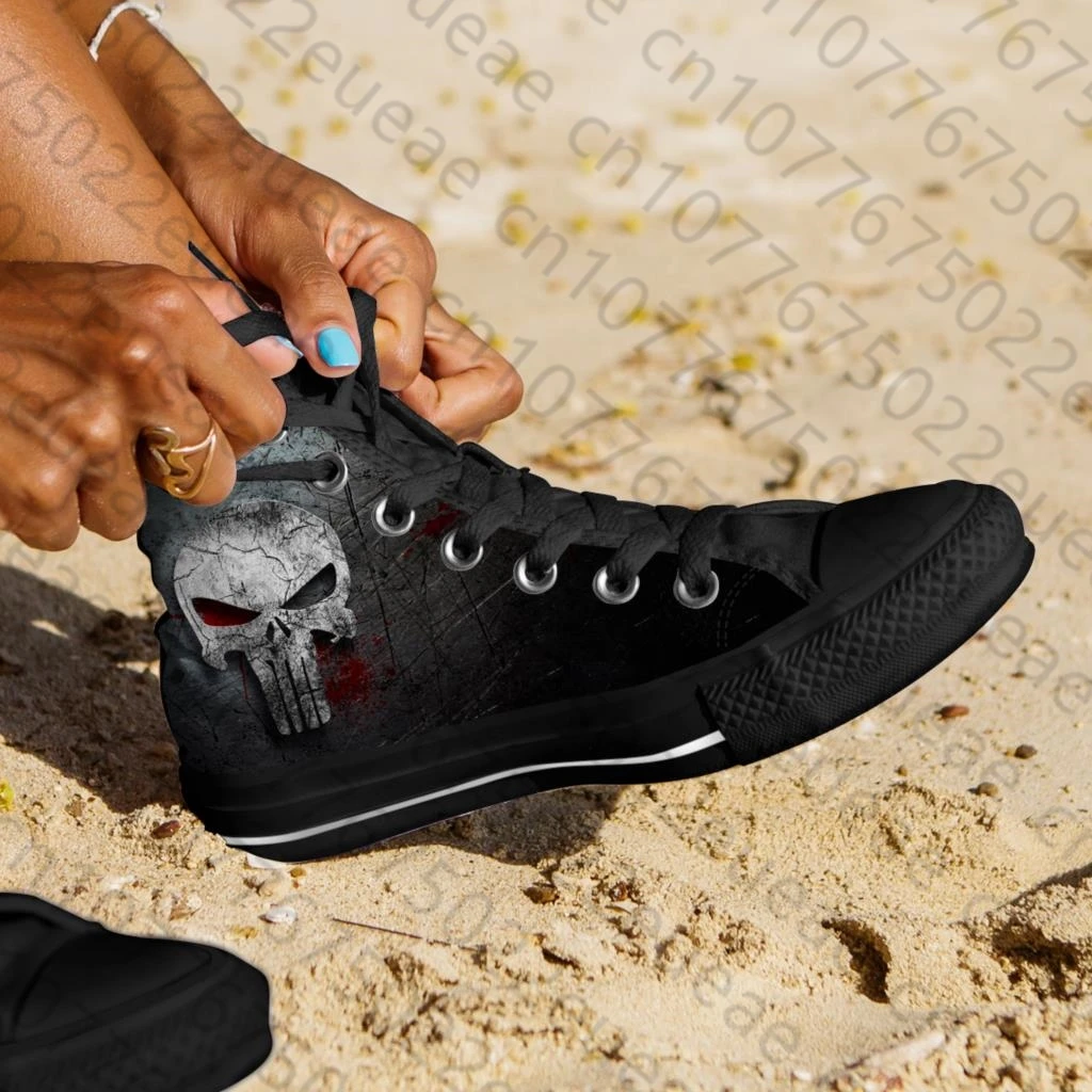 

Horror Printed Casual Men's High-Top Canvas Shoes Fashion Cool Skull Flats Breathable Comfortable Original Outdoor Walking Shoes