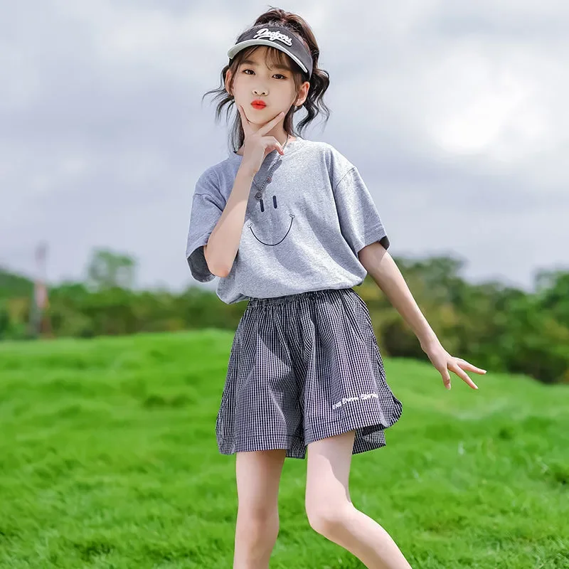 

Girls Short Sleeved Suit New Baby T-shirts+loose Pants 2pcs Set Kids Sport Outfits Teenage 6 To14 Years Children Summer Clothes