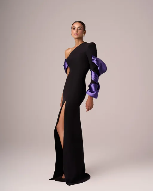 تخصيص مثير جيرسي حورية البحر واحد الكتف فساتين السهرة حساسة طويلة الأكمام فستان كوكتيل حجم مخصص Vestido De Noche 1