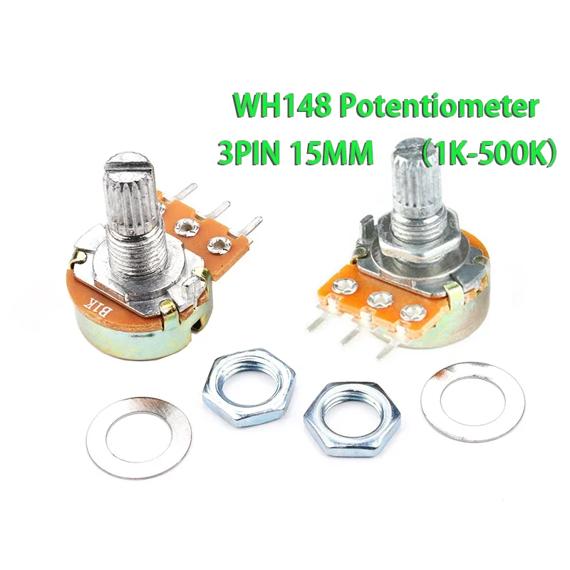 5pcs WH148 B1K B2K B5K B10K B20K B50K B100K B500K 3Pin 15mm Shaft Amplifier Dual Stereo Potentiometer 1K 2K 5K 10K 50K 100K 500K 1 0 channel mono volume potentiometer 10k 50k 100k 250k dale 23 step attenuator for amplifier better than alps