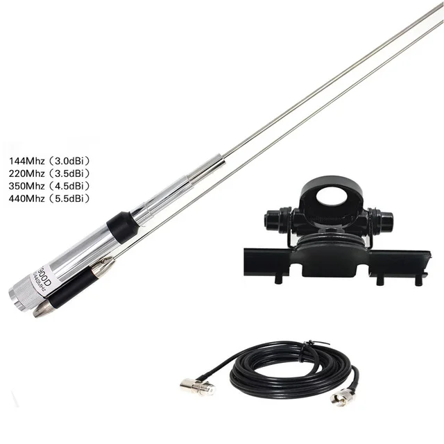 Quad Band 100cm Antenna 144/220/350/440MHz For QYT KT-7900D Car Walkie Talkie Mobile Radio With RB400 Clip And Feeder Cable M5