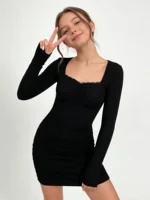 Nouvelle arrivée printemps/automne pour adolescentes : robe longue transparente à manches longues - élégante, amincissante, sexy et flatteuse avec une taille cintrée 6