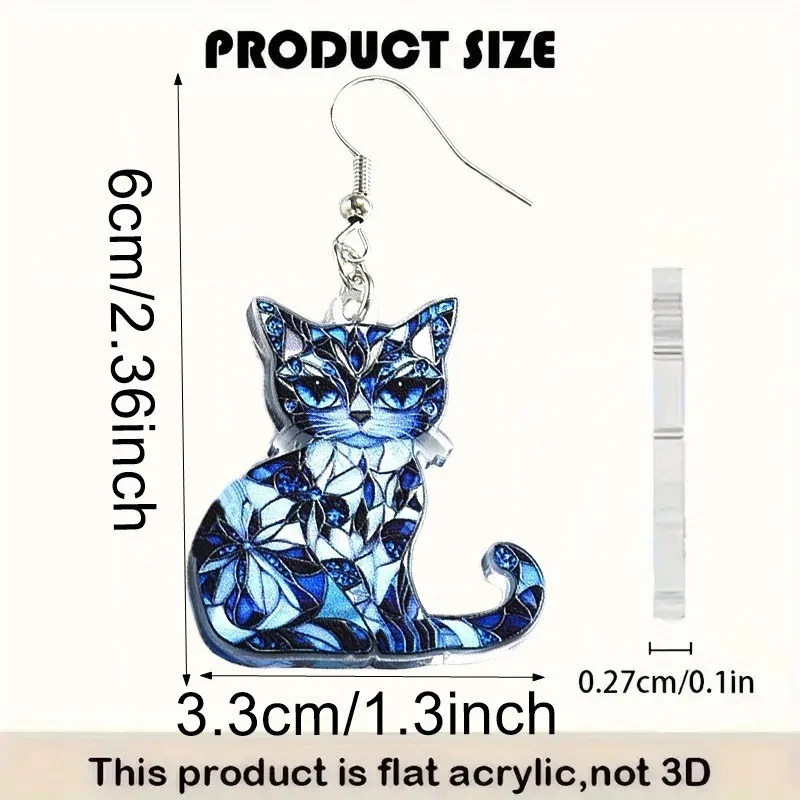 Cute Fashion 2D Flat Cat Dangle Earrings for Women Charming Cartoon-Style Acrylic Jewelry Accessories