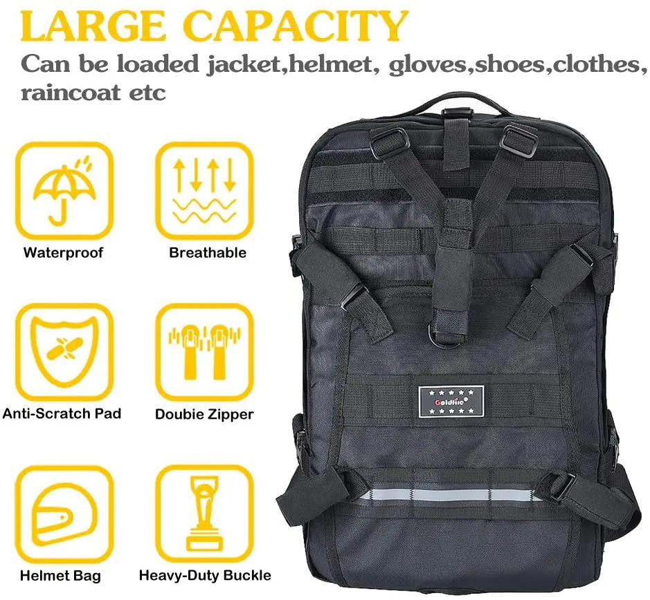 Zaino Moto Impermeabile 20-35L Estensibile - Con Portacasco Integrato, Tessuto Nylon, Ideale Per Viaggi E Giornaliero - Foto 8