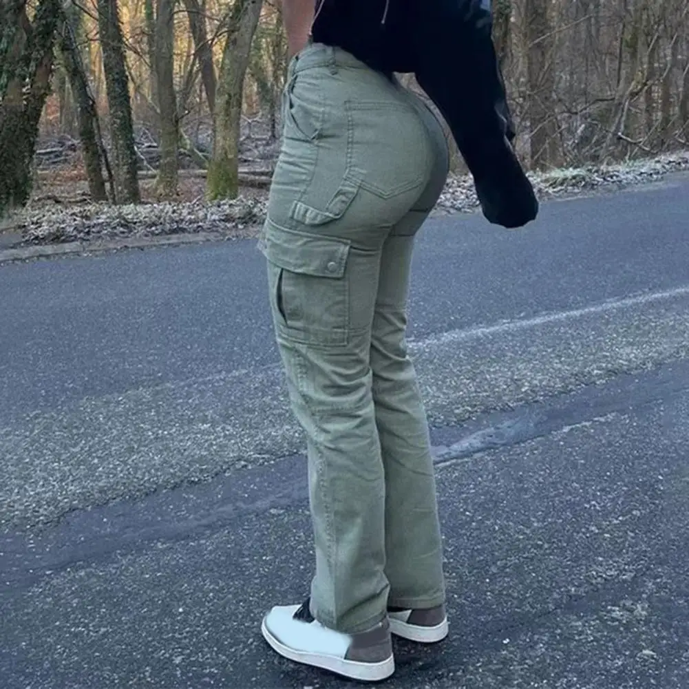 

Solid Color Trousers Versatile Women's High Waist Cargo Pants Stylish Streetwear Trousers with Multiple Pockets Soft Butt-lifted