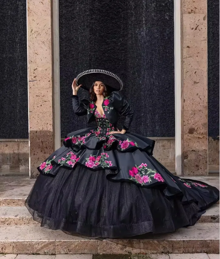 slim fit dress slacks White Charro Quinceanera Dresses Floral Flowers