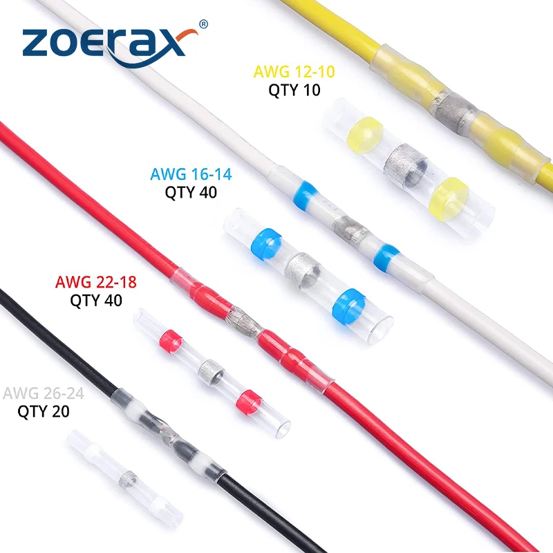 Zo- Conectores de Fio de Vedação de Solda Luva de Solda Electrical com Calor Emenda de Butt Elétrica à Prova Waterproof para Isolamento 100 Peças