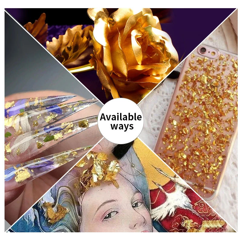 Gold Leaf Flakes Foil Paper Nail Art Sequin Epoxy Resin Filling Silver Foil Paper Copper Sequins DIY Nail Jewelry Deco