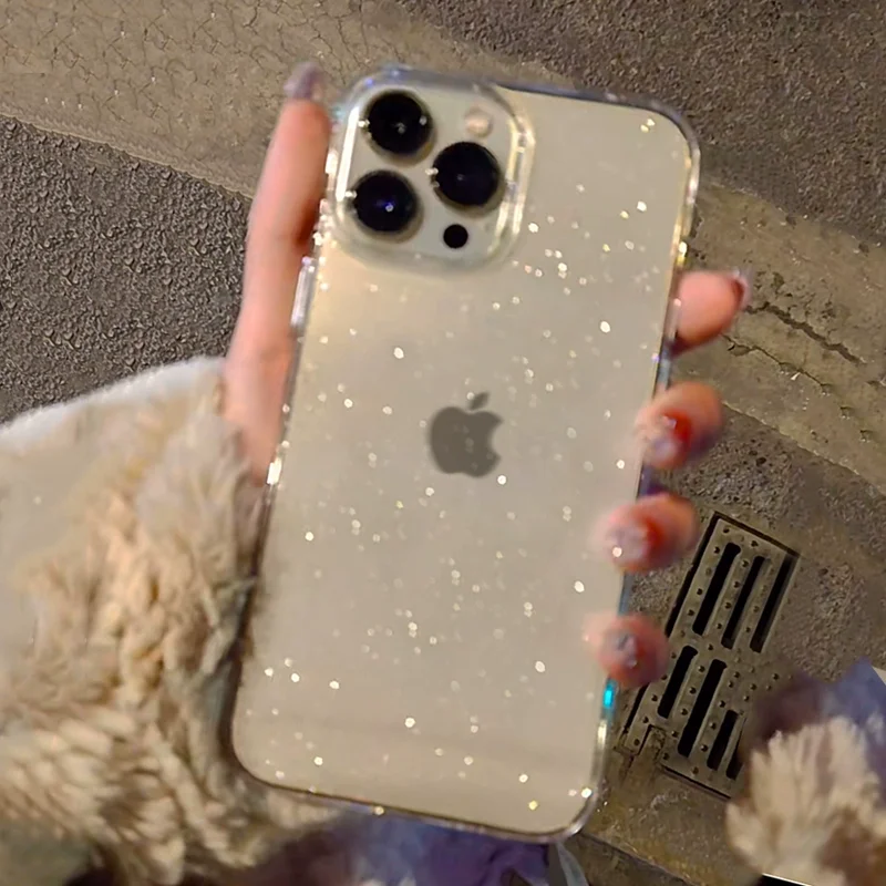 thumbnail image 1 of Luxury Bling Glitter Clear Case For iPhone 15 14 13 12 Mini 11 Pro Max X XR XS 7 8 Plus SE Shockproof Transparent Soft TPU Cover, 1 of 5