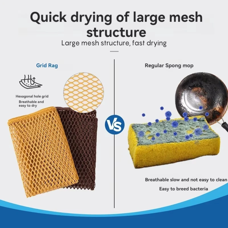 5PCS Mesh Dish Cloth for Washing Dishes Non-stick Oil Stove Scouring Pad Quick Dry Gas Stove Cleaning