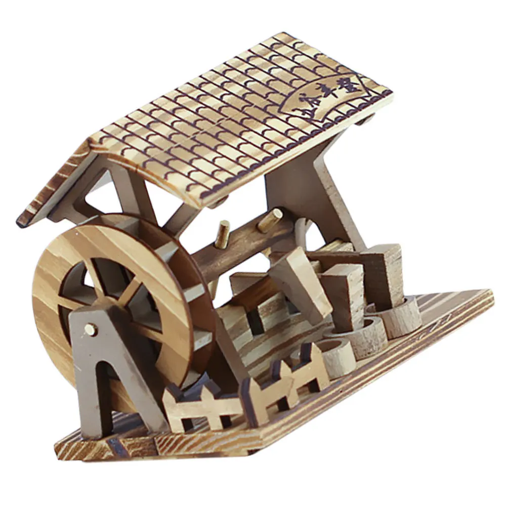 Hand Crank Water Wheel Ornament Wooden Mini Desktop Craft For Home Office Bar Decor Rustic Country Style Watermill 6