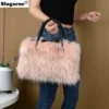 2024 New Raccoon Fur Bags Women Fashion Portable Faux Fur Handbags Winter Soft Warm Bag Girls Fluffy Large Capacity Tote Purse 6