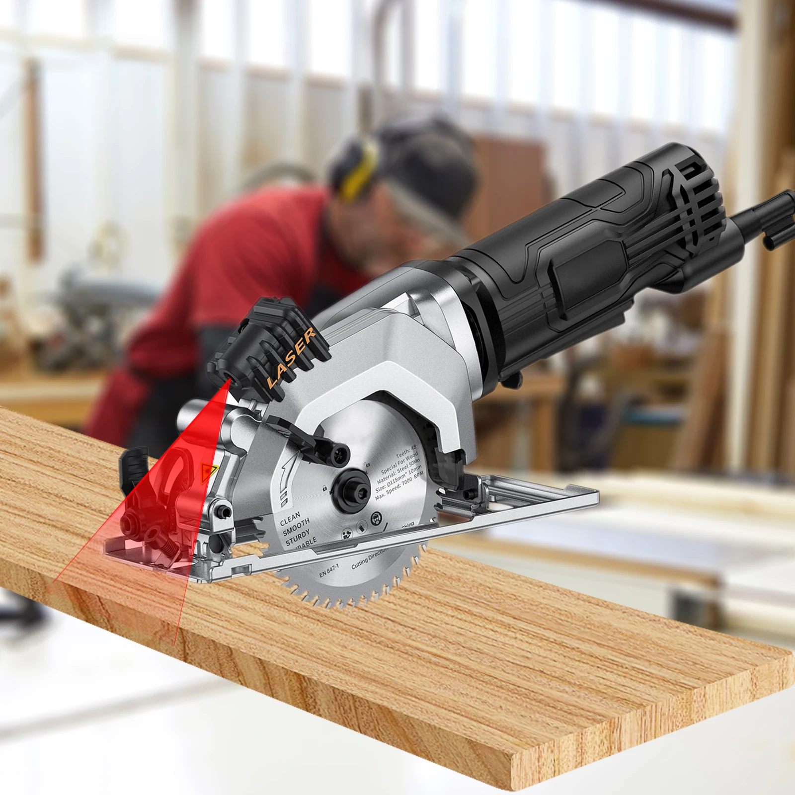 Electric 3500RPM Circular Saw With Laser Cutting Guide | Woodworking Power Tool