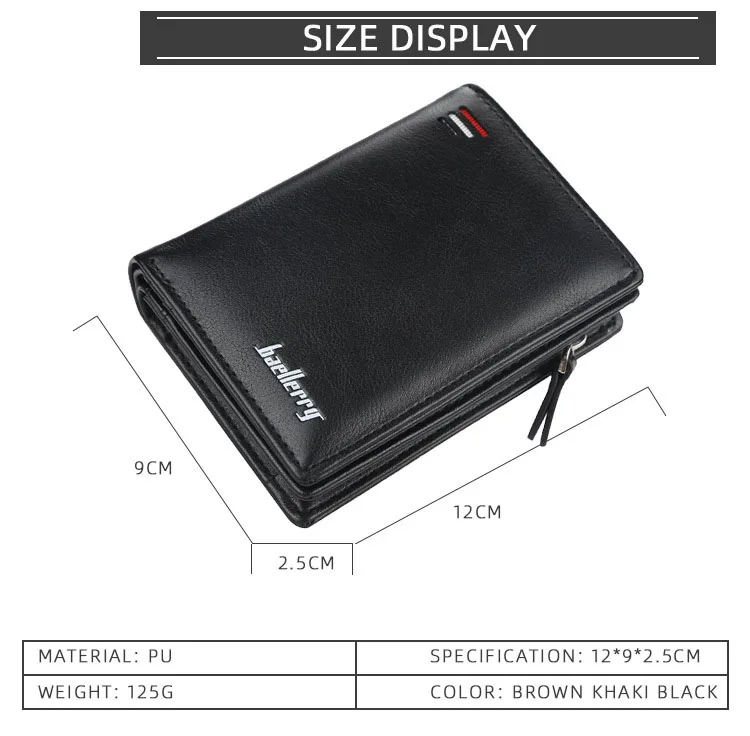 Mens PU Leather Bifold Wallet - High Quality Zipper Card Holder with Money Clip and Coin Pocket